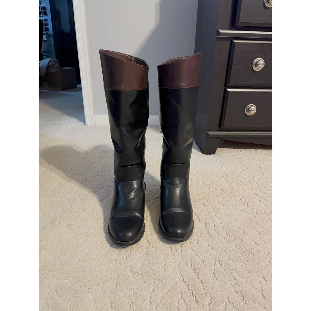 Designer Inspired Two Tone Wide Calf Riding Boots Size 9